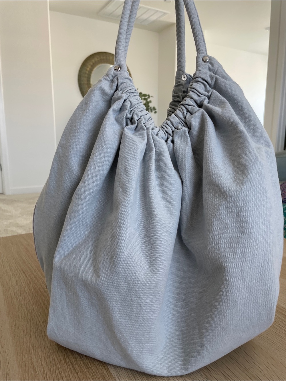 American Apparel Washed Gray Canvas Tote with Side Zipper
